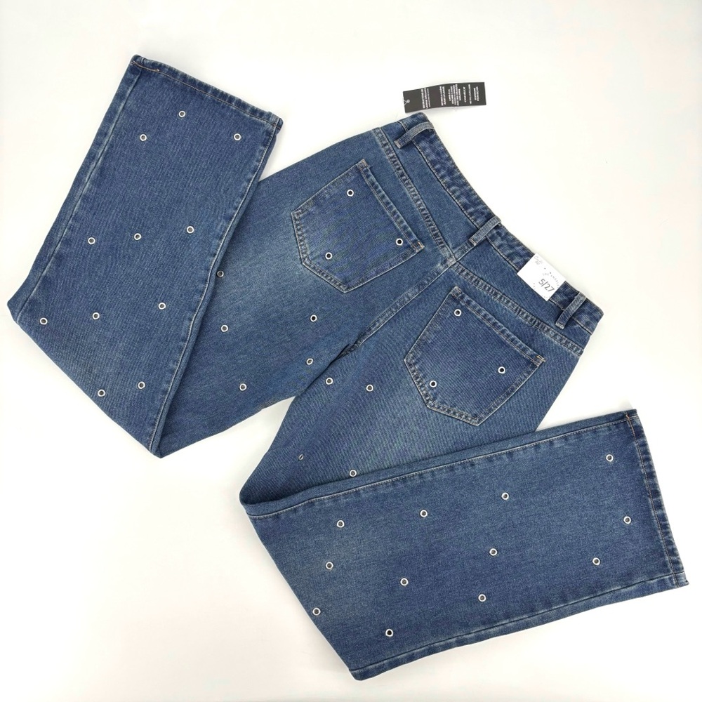 Cali 1850 NWT Faded Blue Straight Leg Mid Rise Grommeted Front Jeans, 5/27 - Picture 2 of 16